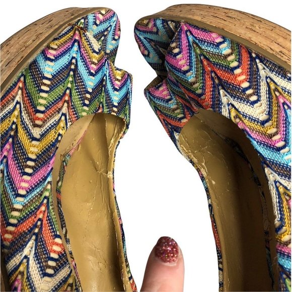 Nine West Wild Thing Sandals Womens Rainbow Cork Wedge Heel Peep Toe Size 9.5 - Picture 6 of 11